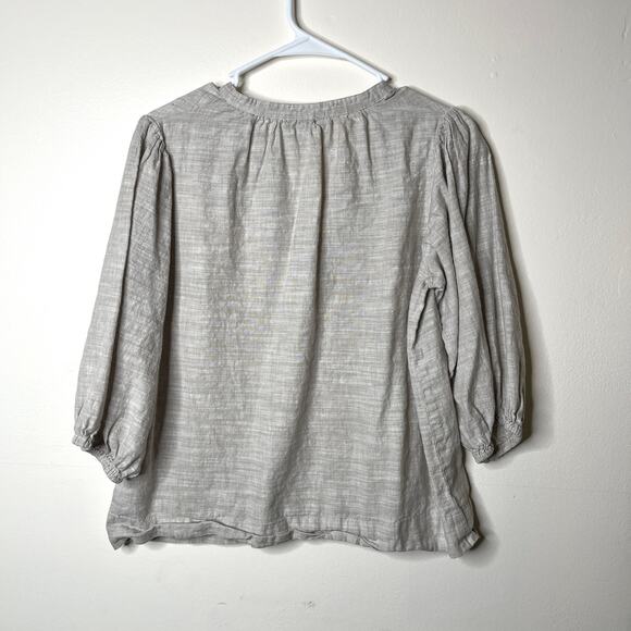 Calligraphie Linen Cotton Blouse Top Women's Small Beige V Neck Split 3/4 Sleeve - Picture 4 of 4